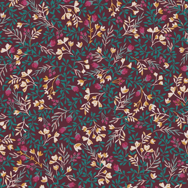Floral No.9 Foresta AGF PREMIUM COTTON Maroon Burgundy Teal Floral Art Gallery Fabrics 100% Premium Cotton Quilting Fabric Mask Fabric Jewel