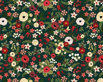 Christmas Jersey Knit Floral Christmas Winter Berries Cotton Spandex Knit Fabric Red White Green Holly Floral Custom Knit CPSIA Certified