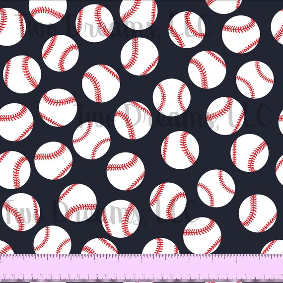 Baseballs on Navy Blue Jersey Knit Cotton Spandex Baseball Fabric Sports Cotton Knit CPSIA Certified Tossed Baseballs