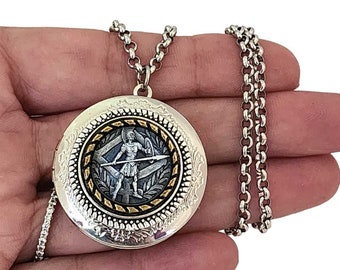 Athena Greek Goddess Locket Necklace Personalized with Picture Message, Goddess of Courage Necklace for Women