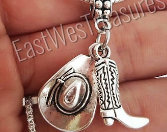 Western Southern country Gifts Cowboy Cowgirl boots Hat Charm Bracelet Necklace Key Chain Keychain, Jewelry gift, Texas gifts