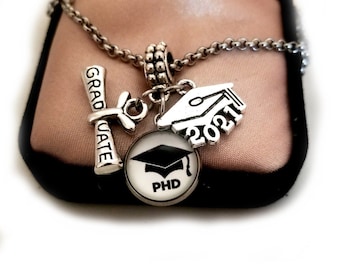 PHD Degree Graduation jewelry Gift for Women 2026 PHD Degree Charm Bracelet Pendant Necklace