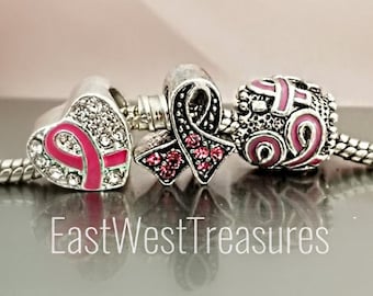 Charm for Pink Ribbon Breast Cancer Awareness Charms fits DIY & European Designer Snake Chain bracelets