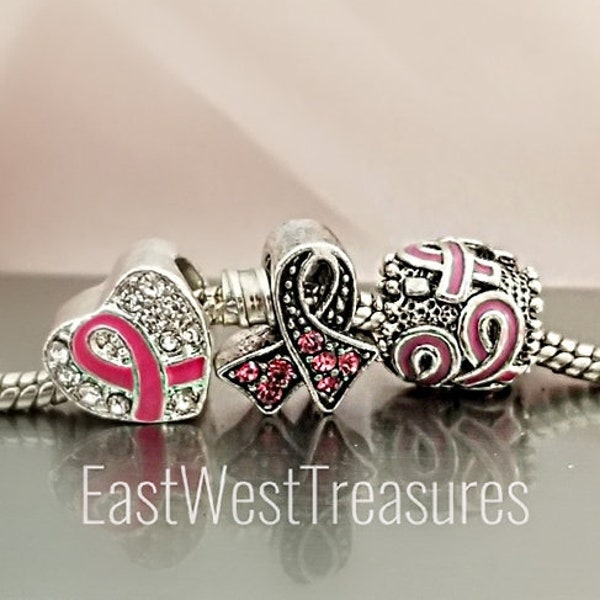 Charm for Pandora Pink Ribbon Charm, Breast Cancer Charm, Breast cancer awareness Charms, for Charm bracelets