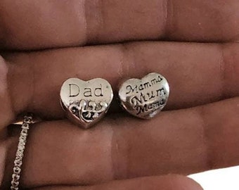 Mom Dad Heart charms for Bracelets, Love my Mom Dad Charms, Mama Charm, for  DIY Charm Bracelets