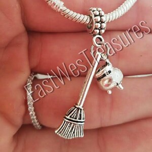 Wizard Broom stick Pot witch cauldron Halloween Charm Bracelet Necklace Keychain