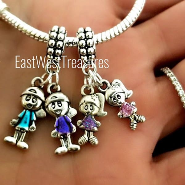 Personalized Little Boy Girl Charm Bracelet Necklace for Pandora with  2 3 4 5 6 7 8 9 10 Grandchildren Grandkids Kids Birthstone Charm