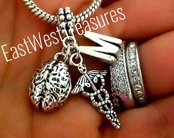 Personalized Human Brain Gift for Men Women, Charm Bracelet Necklace Keychain, Neuroscience Neurology Psychiatry Psychology Neurologist