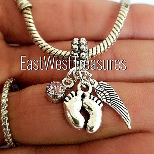 Personalized Angel Baby Charm Bracelet Necklace with Baby Footprint Angel Wing Gift Loss of 1 2 3 Baby fits Pandora