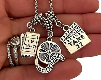 Cinema Movie Film Reel Clapper board Charm Bracelet Necklace Jewelry for Women