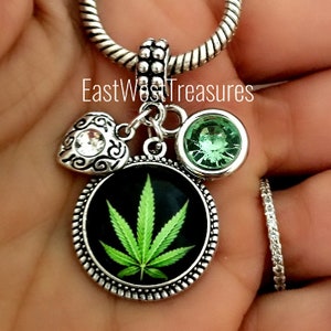 Personalized Weed cannabis Marijuana Pot Head Leaf Charm Bracelet Necklace Keychain, Stoner jewelry gifts for Women
