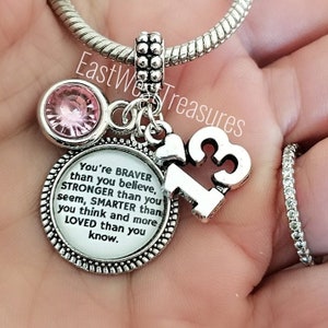 Happy 13th Birthday Charm Bracelet Necklace Keychain with Personalized with Birthstone, 13 year old Girl Daughter granddaughter Turning 13