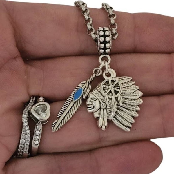 Spiritual Native American Indian Chief Headdress Dream Catcher Charm Bracelet Necklace Keychain - For Men Women