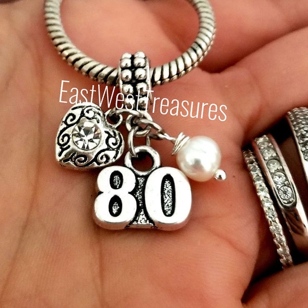 Number 80 charm, 80th Birthday Charm, Charm for Pandora, for Jewelry making, 80th Bracelet, 80th Necklace, for women