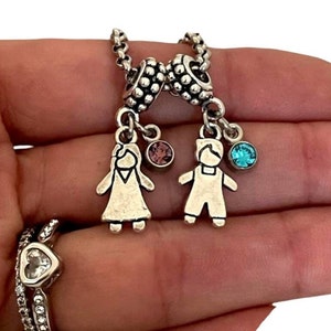 Children Charm, Kids Charm, Personalized Boy Girl Charm, Bracelet Necklace, with 1 2 3 4 5 6 7 8 Kids Birthstone, for Pandora