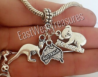 Aussie Australian Australia Kangaroo Koala bear Charm Bracelet Necklace Keychain Jewelry gift for girls women