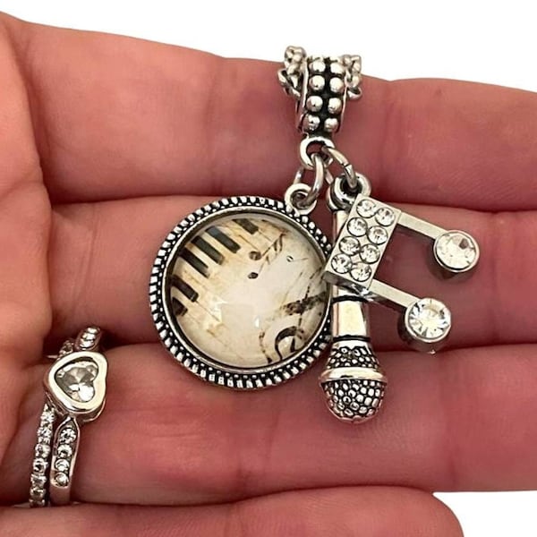 Singer Vocalist with Microphone Charm Bracelet Necklace Keychain Jewelry gift For Girls Women