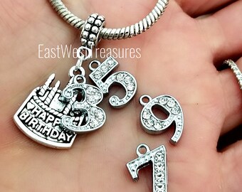 Birthday Charm gift for 30th 31st 32nd 33rd 34th 35th 36th 37th 38th 39th Birthday Charm Bracelet necklace Keychain