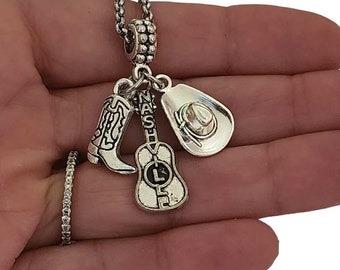 Nashville Tennessee Country Music Guitar Southwestern Cowboy Hat Boots Western Cowgirl Necklace Keychain Jewelry fit Pandora Charm Bracelet