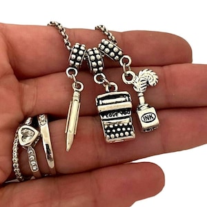 Vintage Typewriter Pen Ink Writer Author Charm, for Pandora, Charm Bracelet Necklace Keychain, for Female Writer Author Blogger Journalist