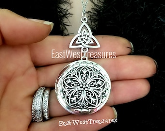 Lady's Celtic Cross Knot Irish Triquetra Photo Locket Necklace with Picture, For Sister Friend Mother Daughter