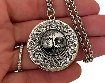 Celtic Tree of Life Locket Pendant Necklace for Men Women, Personalized locket with Picture, large tree of life medallion, Ying Yang