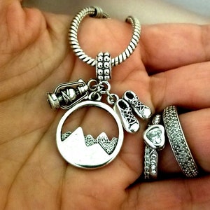 Camping Camper Camp Jewelry Gift, Charm Bracelet Necklace Keychain, With Mountains, For Nature Lover, for Hiker, Hiking Camping Gift