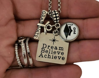 Graduation jewelry phd Gift for Women PHD Degree Charm Bracelet Pendant Necklace