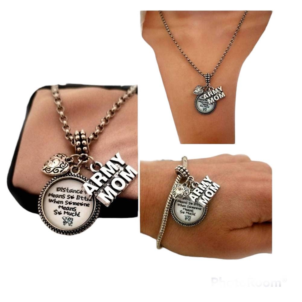 Army Mom Charm Bracelet Necklace Keychain Far Away Army Mom Gifts Etsy