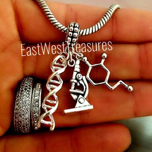 Science Microscope Microbiology molecular Biology DNA Laboratory Charm Necklace Keychain for men women