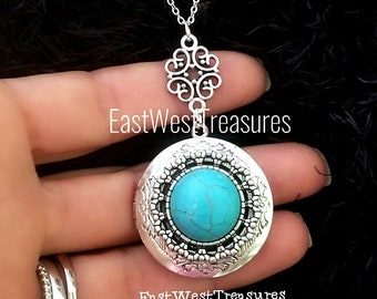 Turquoise Photo Locket Necklace Personalized With Picture Photo