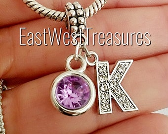 Charm for Pandora Alphabet Letter Birthstone Initial Charm Bracelet Necklace Keychain, A B C D E F G H I J K L M N P Q R S T VW X Y Z charm