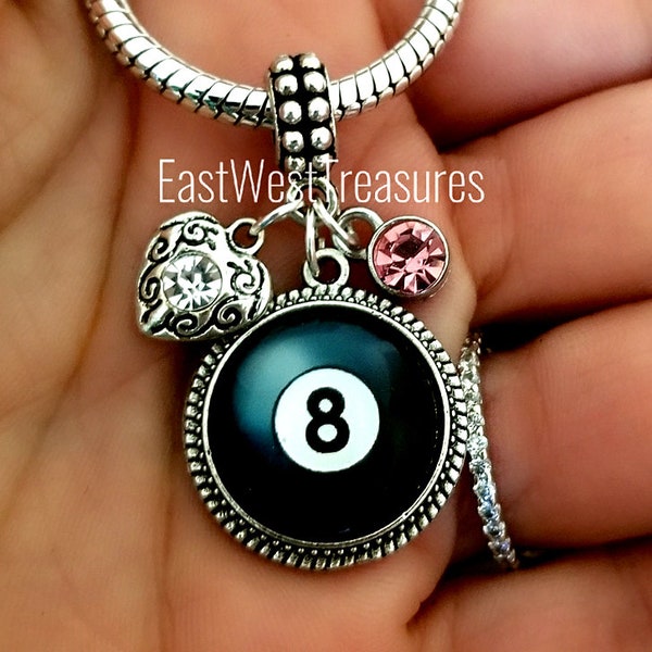 Pool billiard player Eight 8 ball Charm Bracelet Necklace Keychain Personalized Jewelry Gifts for women