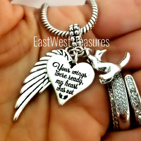 Cat Memorial Cat Paw Print Angel Wing Charm Bracelet Necklace