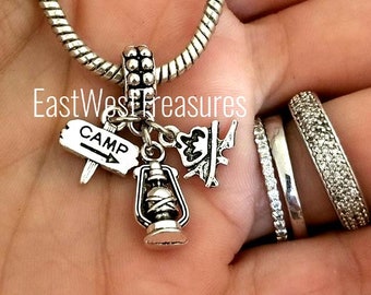 Camping Camper campfire Lantern Charm Bracelet Necklace Keychain for girls boy scout gift