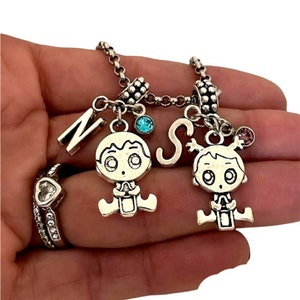 Personalized Little Baby Boy Girl Charm Bracelet Necklace Personalized with Initial and Birthstone