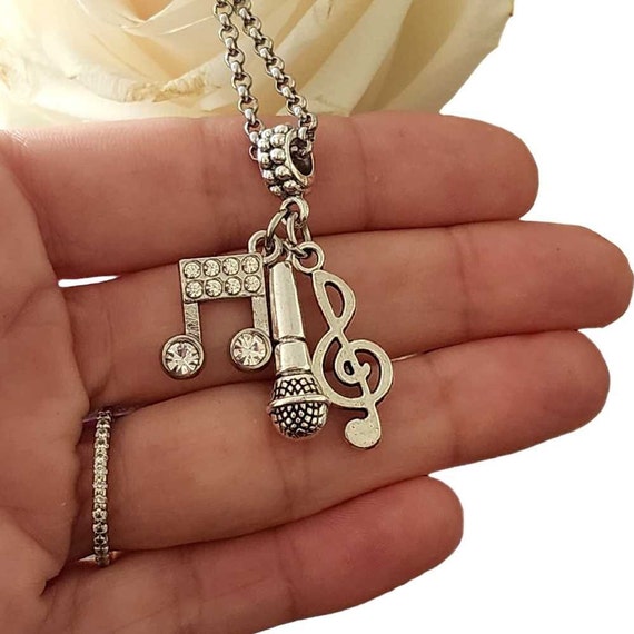 Microphone Jewelry for Girls Women, Microphone Charm Bracelet Necklace, with Music Note Charms