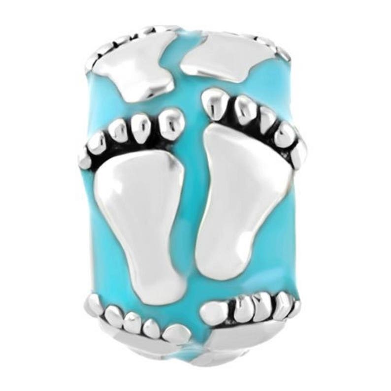 Blue baby feet footprint New Mom mother son boy bead charm for European charm bracelets and DIY charm bracelets snake chains