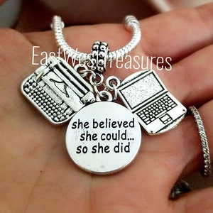 Typewriter Writer Blogger author Journalist Inspirational charm Bracelet Necklace Purse Bag Key Chain Keychain Jewelry gift for Women Her