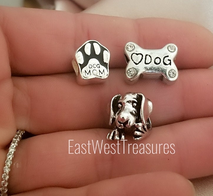 Dog Mom Bone Paws Head Charm Sterling Silver Dog Mom Bone Paws Head Charm Sterling Silver