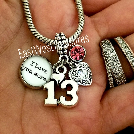 Present for New Teen 13 Year Old Girl, 13th Birthday Charm Bracelet Necklace Keychain, Daughter Granddaughter Turning 13 Birthstone Gift