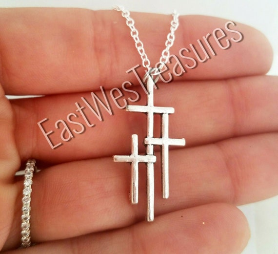 Triple Cross Three Crosses Necklace and Earrings Set - Triple