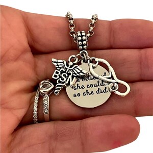 Nursing School Graduation Charm Bracelet Necklace Keychain with Bsn Np Rn Symbol Jewelry Gift