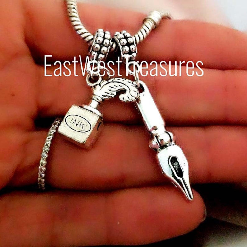 Fountain Pen Nib and Ink Charm Bracelet Necklace Keychain, Calligraphy ...