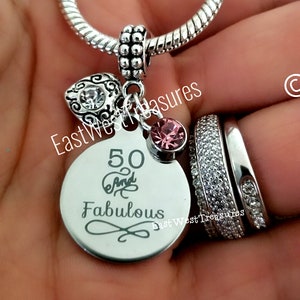 Turning 50 Gifts for Women, Personalized 50th Birthday Charm Bracelet Necklace Keychain, Charm for Pandora, 50th Birthday