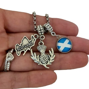 Carte drapeau écossais avec collier à breloques emblème national fleur de chardon porte-clés pour bracelet à breloques Pandora unisexe