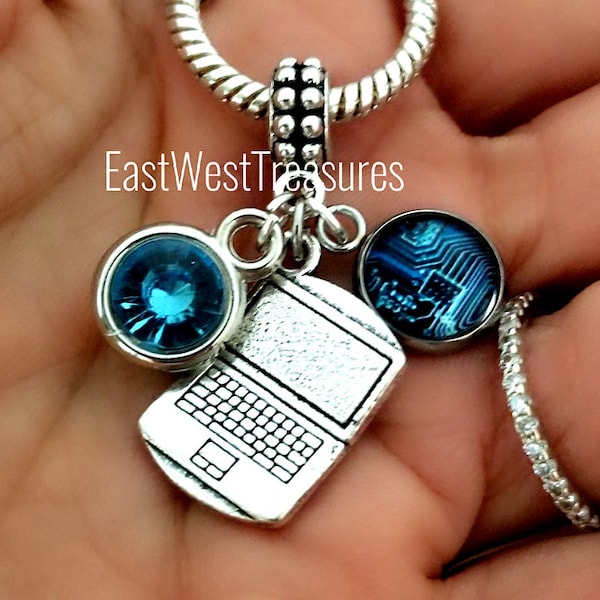 Computer laptop IT Tech Circuit Board Charm Bracelet Necklace Keychain, writer jewelry Computer Programmer gifts for Girls Women