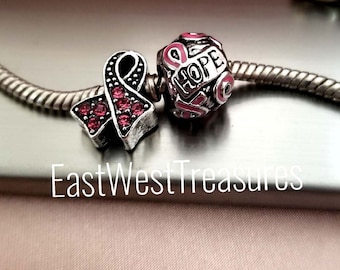 Pink Ribbon of Hope Breast Cancer Awareness Charm for fit Charm Bracelets, Surviving Breast Cancer