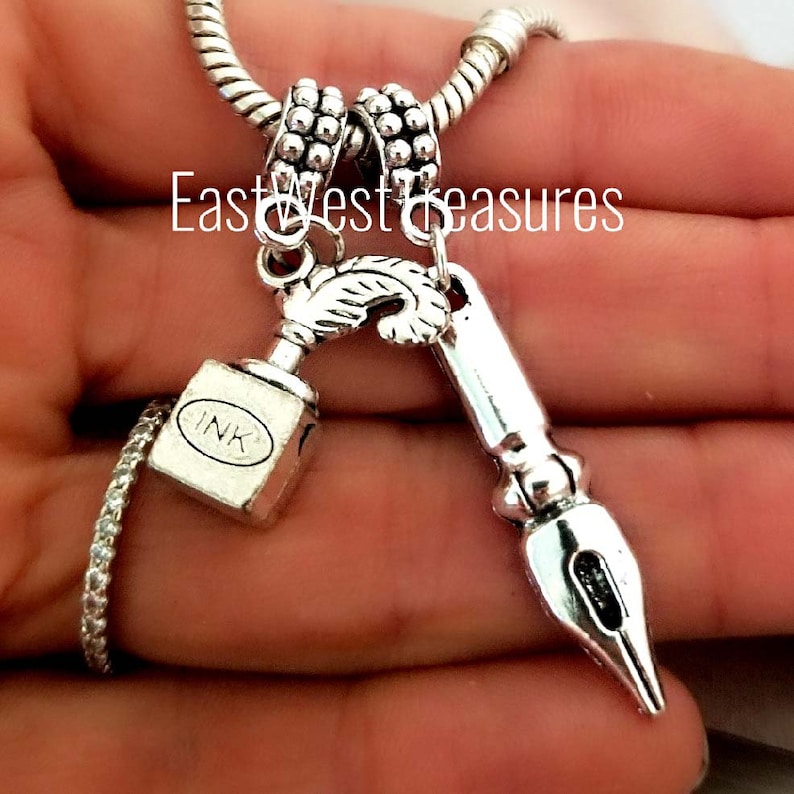 Fountain Pen Nib and Ink Charm Bracelet Necklace Keychain, Calligraphy ...