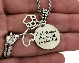 Vet Veterinarian caduceus tech technician Gift Charm Bracelet Necklace for Graduation White Coat Ceremony Jewelry gift Women
